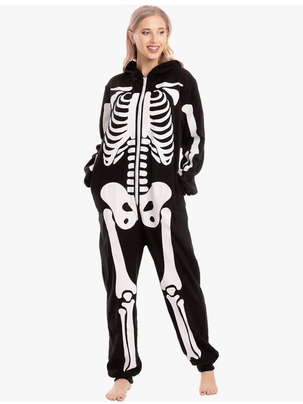 Halloween Skeleton Costume, Unisex Skeleton Costume Jumpsuit - Adult Medium